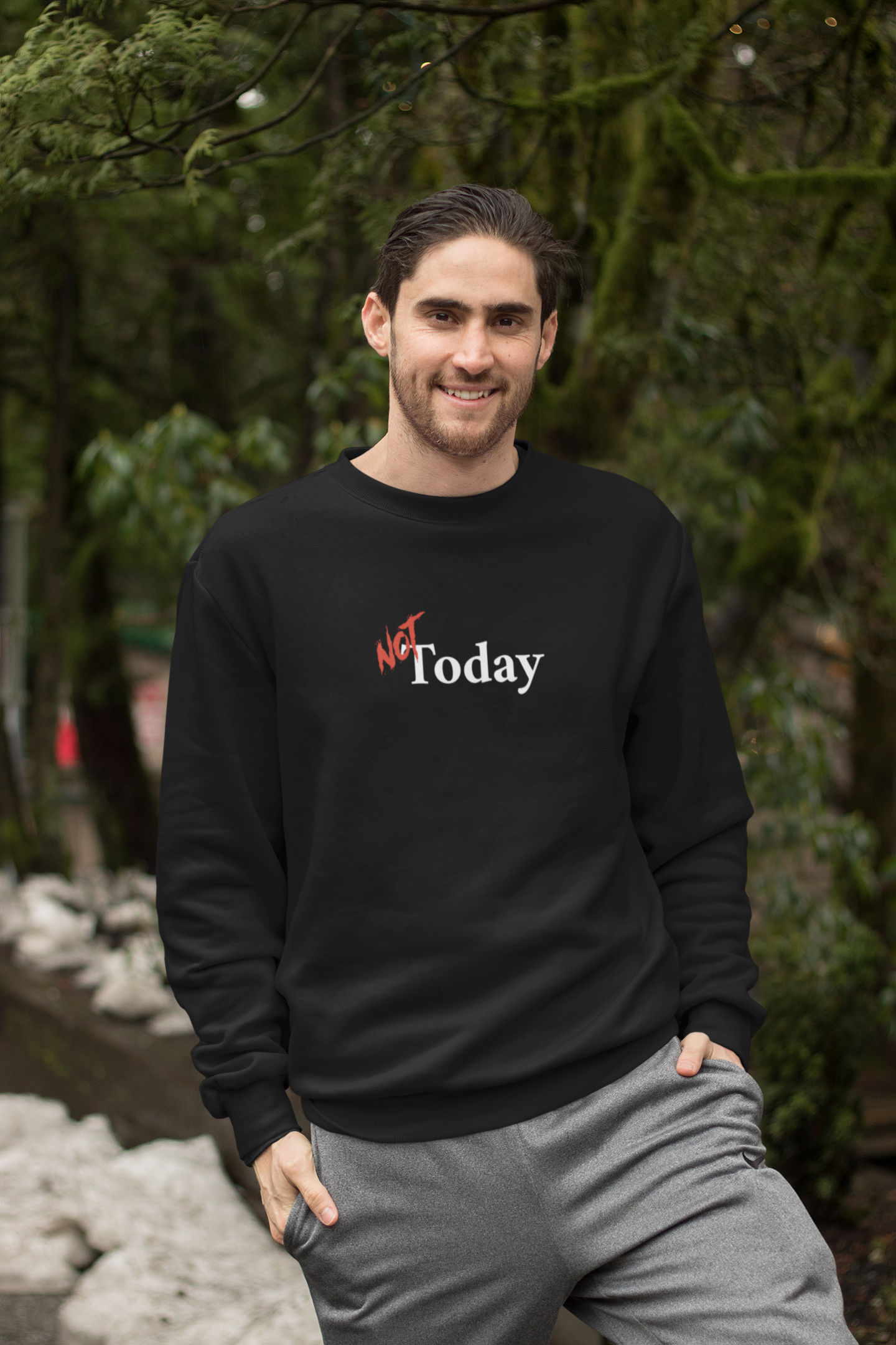 NOT Today Black Crewneck Sweatshirt | Unisex Bold Statement Jumper | Unique Fashion Gift | Trendy & Edgy Apparel