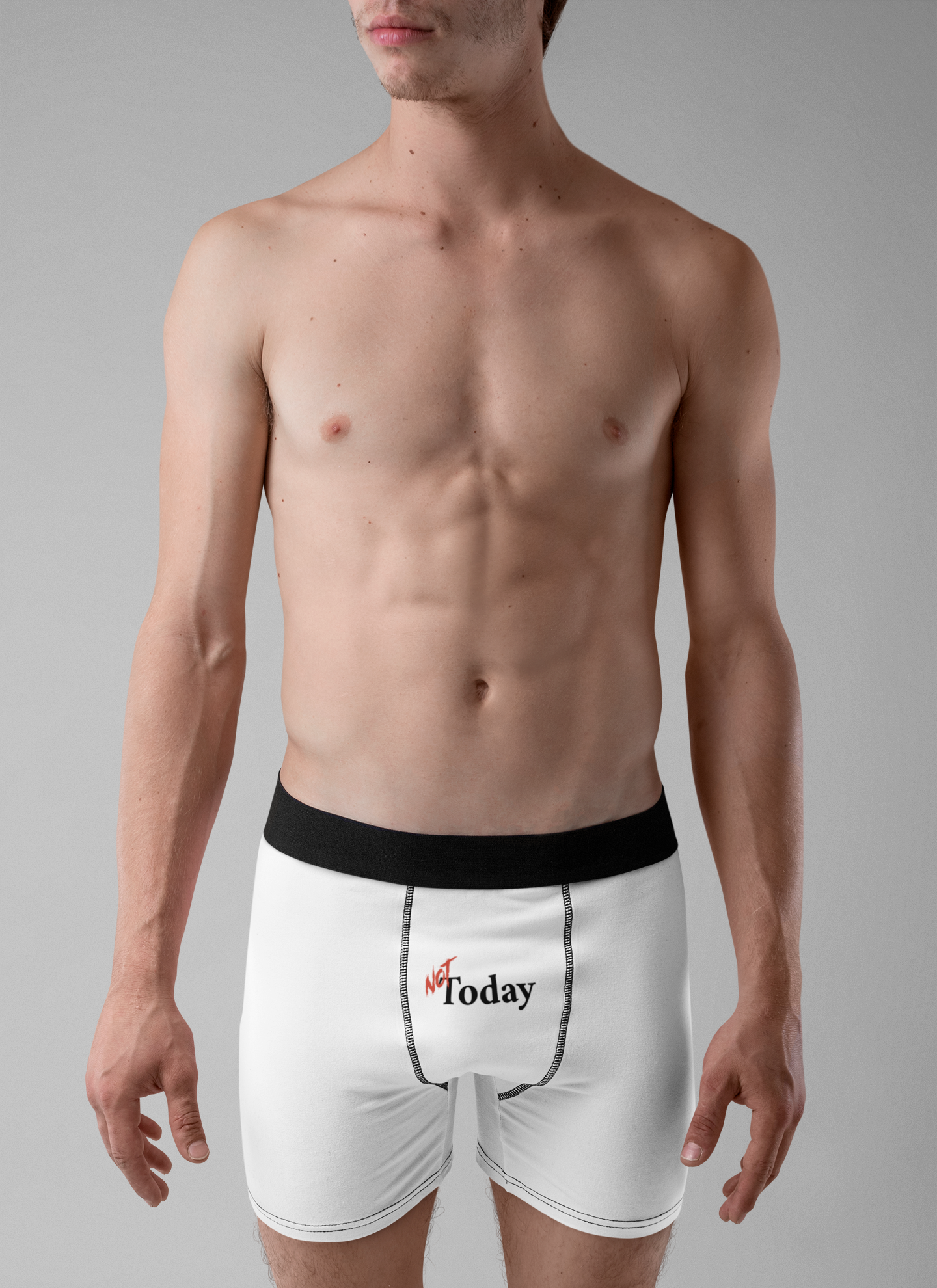 Bold NOT Today Men's Boxer Briefs | White Underwear Red Logo | Comfortable Polyester Underwear